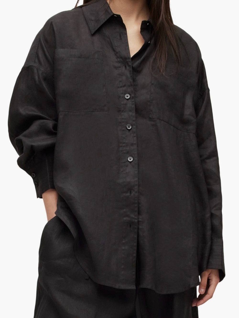All Saints Inez Patch Pocket Linen Shirt - Women’s - US Size 10 - Black